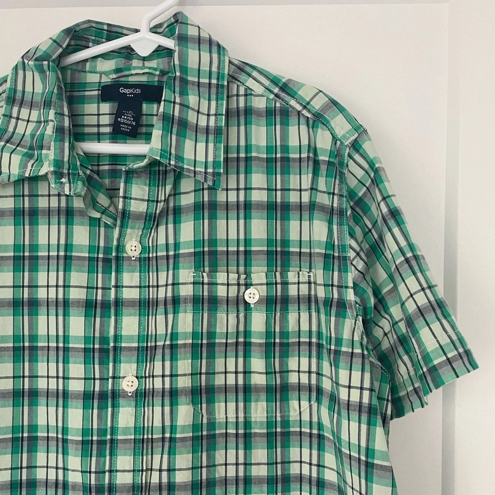 GAPKids Boy Green Button Down Short Sleeve Shirt XL